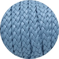 Cordon de cuir plat tresse 10mm bleu ciel en vente au cm