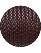 Cordon de cuir plat tresse 5mm bordeaux foncé en vente au cm