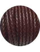 Cordon de cuir rond tressé de 5mm bordeaux foncé en vente au cm