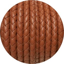 Cordon de cuir rond tressé de 5mm marron camel en vente au cm
