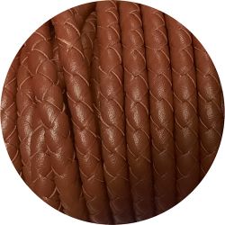 Cordon de cuir rond tressé de 5mm marron version 2 en vente au cm
