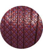 Cuir plat vintage aubergine de 5mm hachures rouges métal en vente au cm