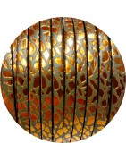 Cuir plat de 5mm avec relief orange métal sur fond kaki en vente au cm
