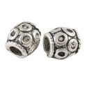 Sachet de 10 Petites perles en forme de tonneau a pois en metal couleur argent tibetain-6mm