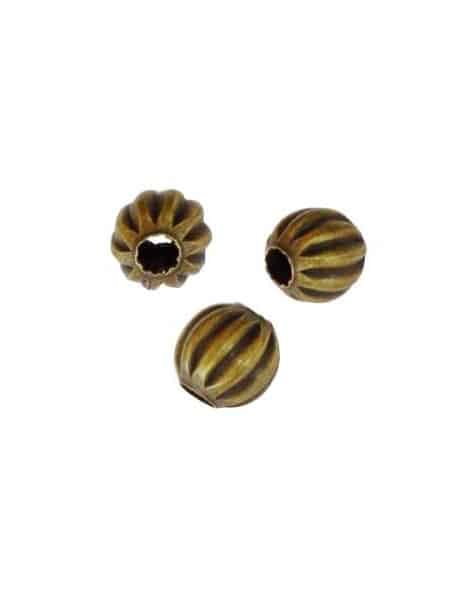 Sachet de 10 Perles metal rondes rainurées couleur bronze antique