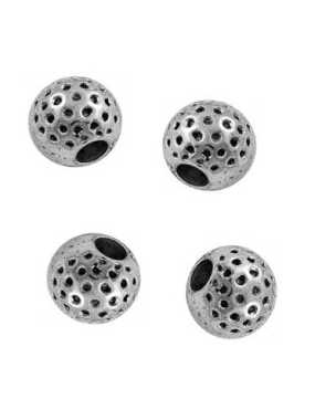 Sachet de 10 petites perles rondes martelees couleur argent tibetain-6mm