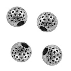 Sachet de 10 petites perles rondes martelees couleur argent tibetain-6mm