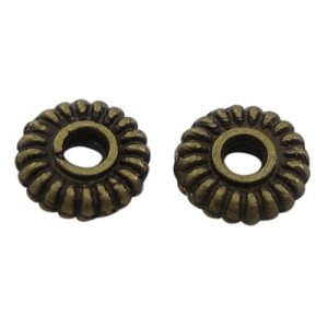 Lot de 50 petites perles intercalaires stries bronze-5mm
