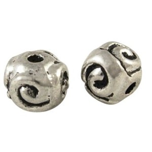 Sachet de 10 Perles rondes 4 spirales couleur argent tibetain-5.5mm