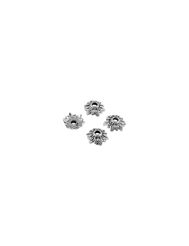 Lot de 10 coupelles petite fleur en metal couleur argent tibetain-8mm