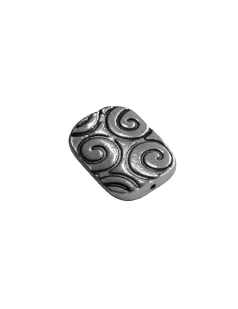 Perle rectangle gravee spirales en metal couleur argent tibetain-17mm