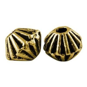 Perle bicone rainurée en metal couleur or antique