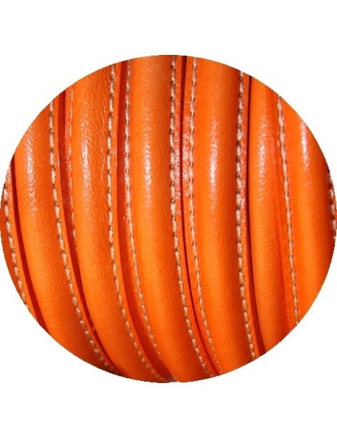 Cordon de cuir demi rond creux orange-vente au cm