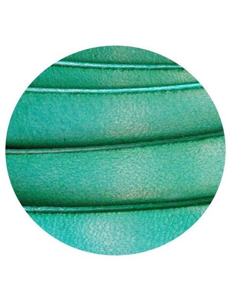 Cordon de cuir plat 10mm x 2mm vert aqua-vente au cm