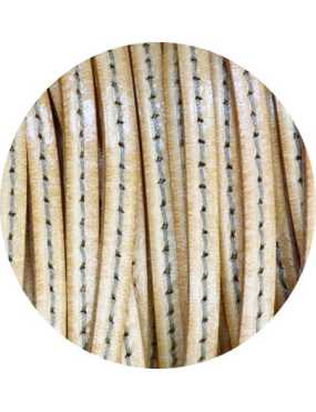 Cordon de cuir plat 5mm naturel beige couture blanche-vente au cm