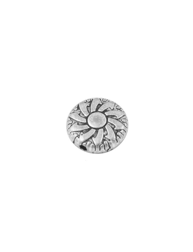 Perle ronde plate gravee soleil-11mm