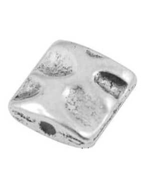 Perle carree plate a crateres couleur argent tibetain-9.5mm