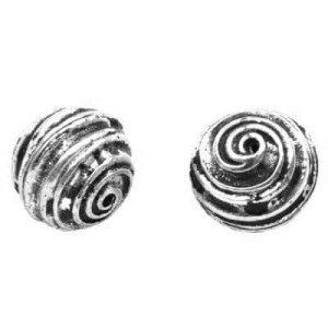 Superbe grosse perle ronde de 14mm en métal a spirale en relief