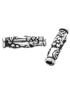 Perle tube en metal gravee fleurs-16mm