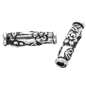 Perle tube en metal gravee fleurs-16mm