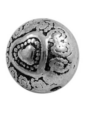 Perle metal ronde gravee coeur couleur argent tibetain-9.5mm