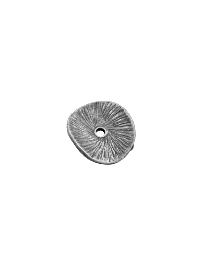 Perle intercalaire disque plat incurve raye en metal-15mm