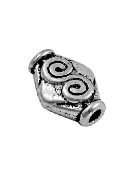 Perle losange a spirale en relief couleur argent tibetain-11mm
