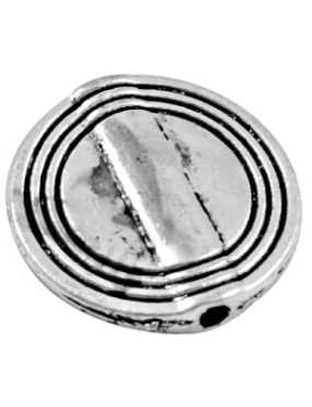 Grande perle en metal plate et ronde gravee cercles concentriques-17mm