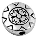 Perle ronde et plate avec rosace centrale metal couleur argent tibetain-9.5mm