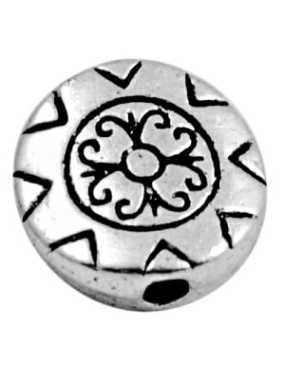 Perle ronde et plate avec rosace centrale metal couleur argent tibetain-9.5mm