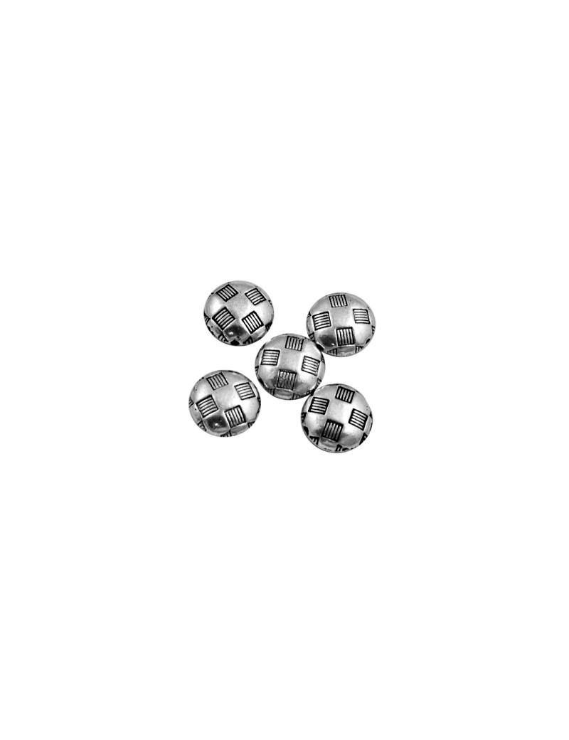 Perle lentille a damier en metal couleur argent tibetain-9.5mm