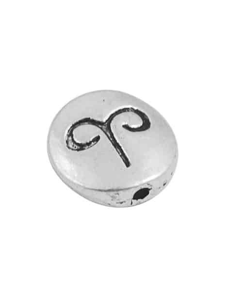 Perle en metal plate ronde zodiaque couleur argent tibet-Verseau-11mm