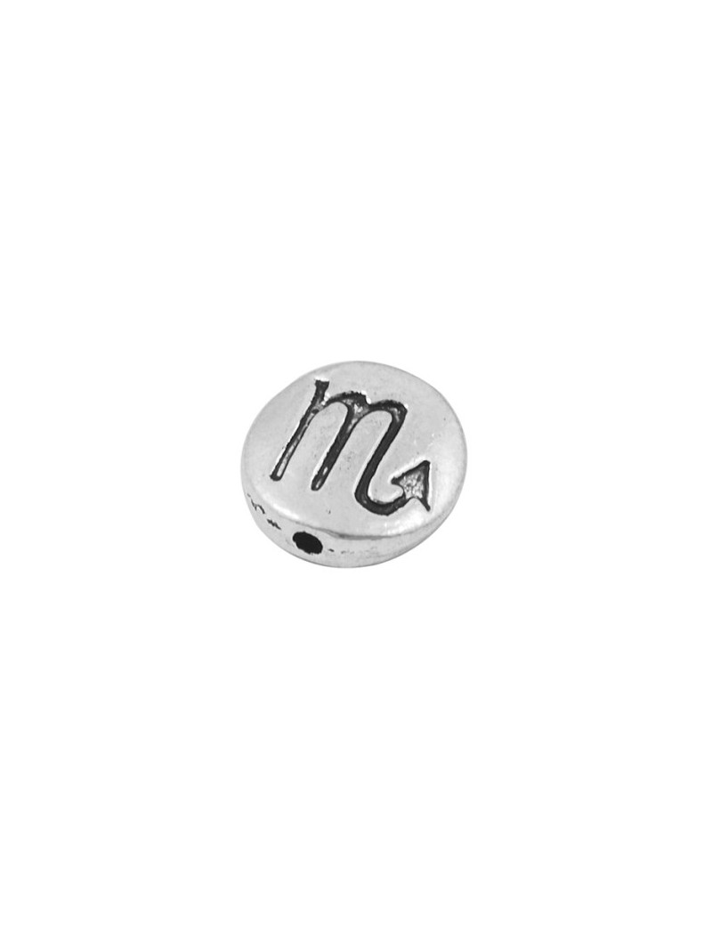 Perle en metal ronde zodiaque couleur argent tibetain-Scorpion-11mm