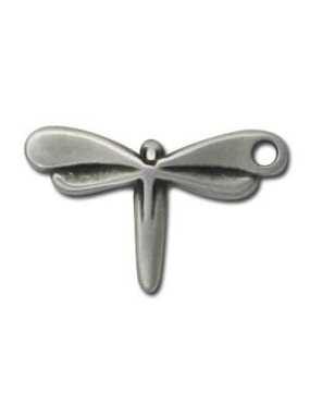 Pampille ou breloque libellule en metal plaque argent-22mm