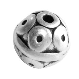 Perle ronde gravee ronds en metal placage argent-10mm