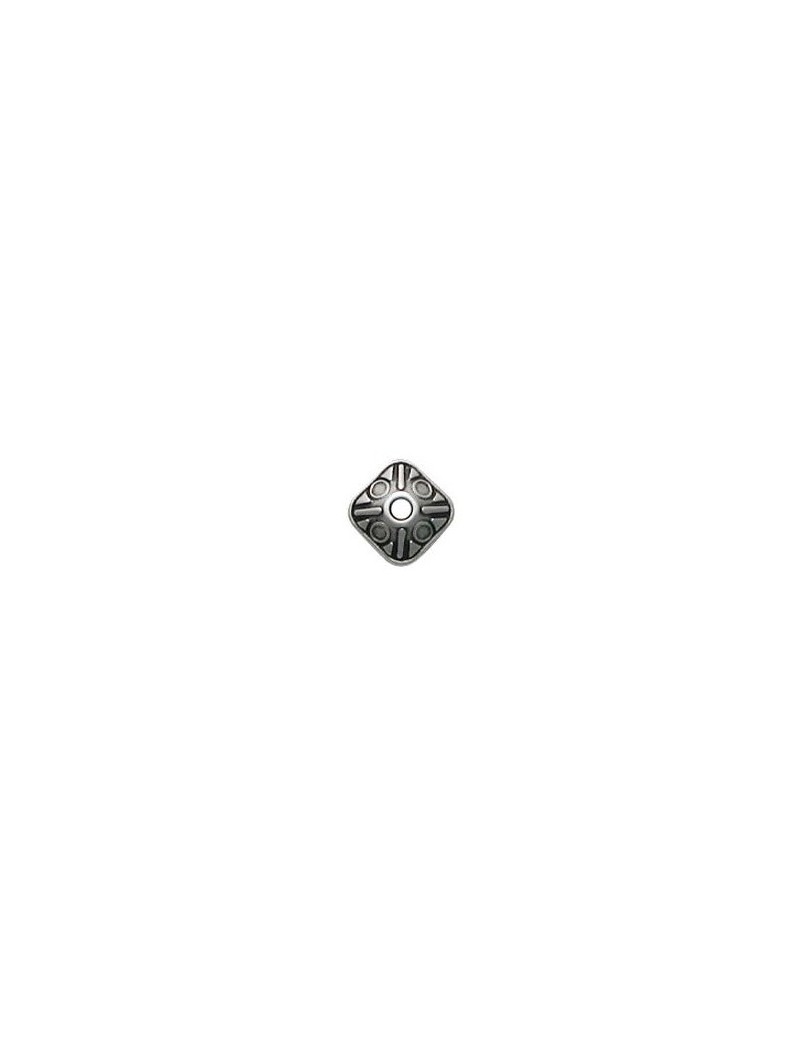 Perle lentille carree double pyramide en metal placage argent-12mm