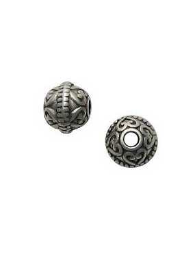 Perle ronde gravée coeurs en métal placage argent-9.5mm