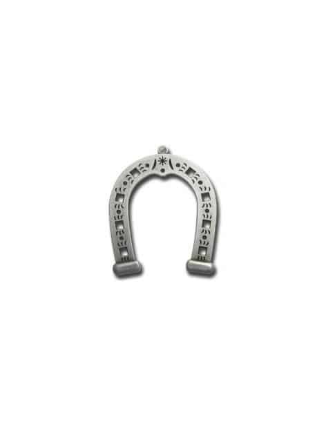 Pendant grand fer a cheval en metal placage argent antique mat-68mm