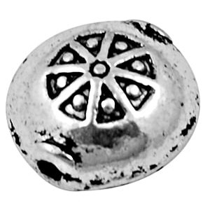 Petite perle lentille avec gravures couleur argent tibetain-10mm