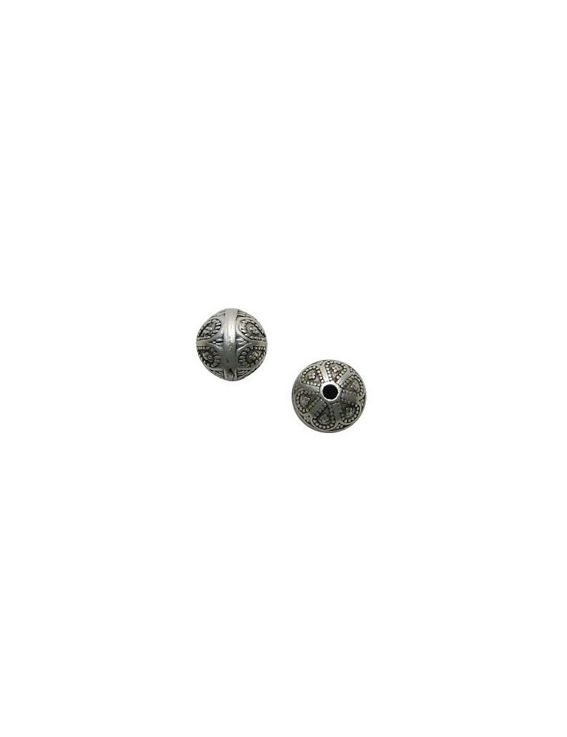 Belle perle finement gravee metal placage argent-12mm