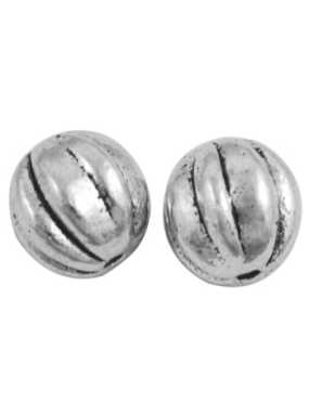 Perle ronde cotelee en metal couleur argent tibetain-9mm