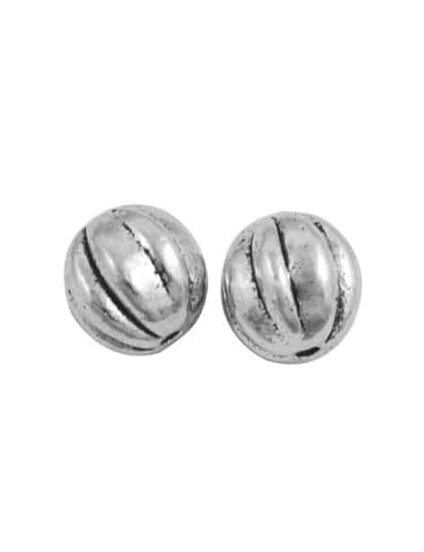 Perle ronde cotelee en metal couleur argent tibetain-9mm