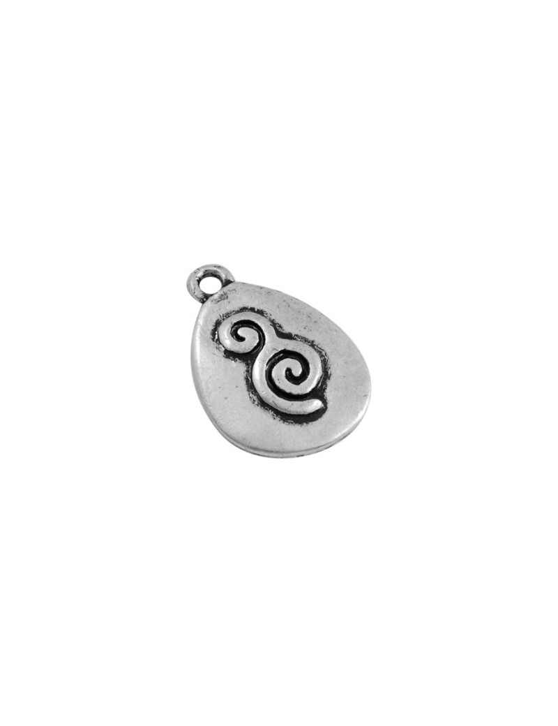Pampille ovale de 21mm avec spirale en relief couleur argent du tibetain