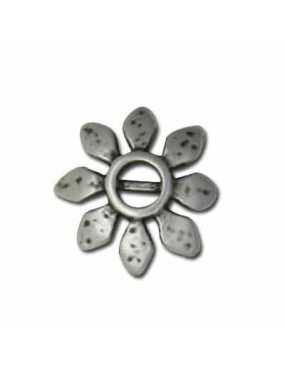 Passant ou intercalaire fleur en metal placage argent-32mm