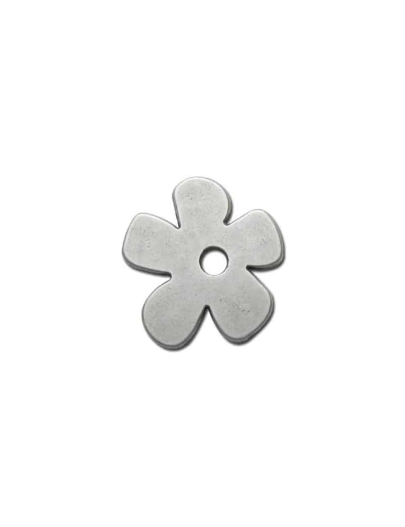 Grosse fleur plate lisse cinq petales en metal placage argent-35mm