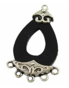 Connecteur noir plastique et metal couleur argent tibetain-36mm