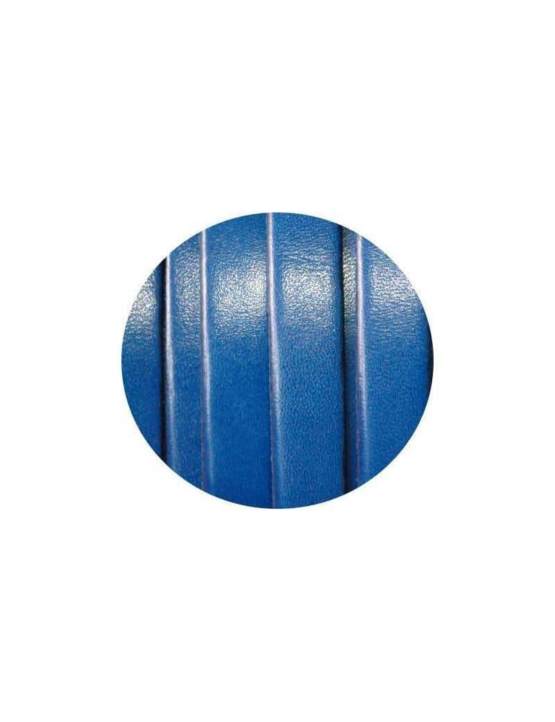Cordon de cuir plat 10mm x 2mm de couleur bleue-vente au cm