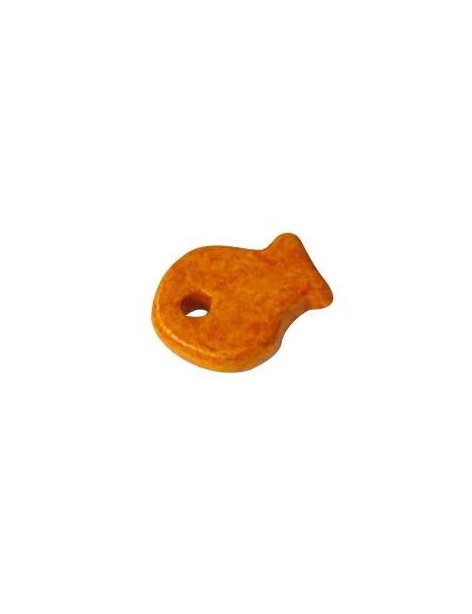Pampille poisson en ceramique brute orange-15mm