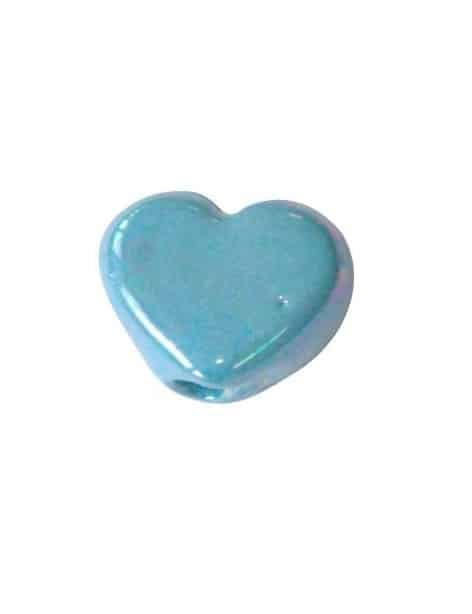 Perle cœur en céramique émaillée bleue-13mm