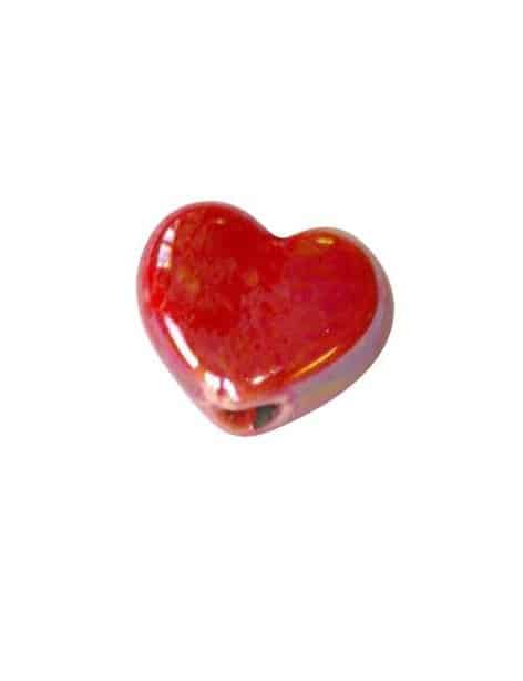 Perle coeur en ceramique émaillée rouge-13mm